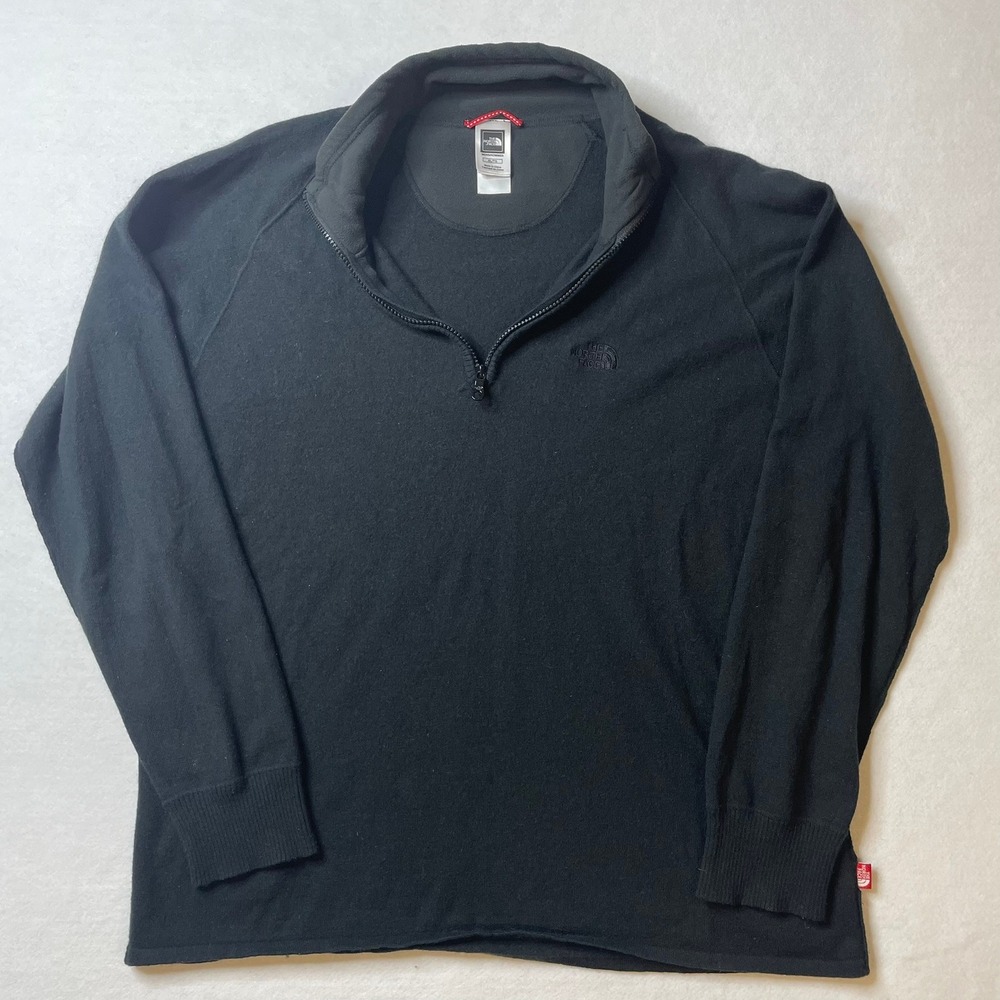 The North Face Mens XL Black Wool Blend Quarter Zip Pullover‎ Sweater